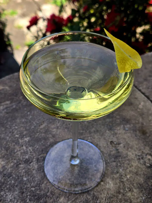  Clarified version with Green Chartreuse (right).