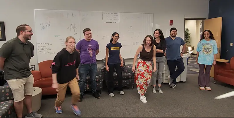 Participating in an improv workshop that I help organize through NoBrainers! a student group that does monthly improv workshops to improve science communication skills.