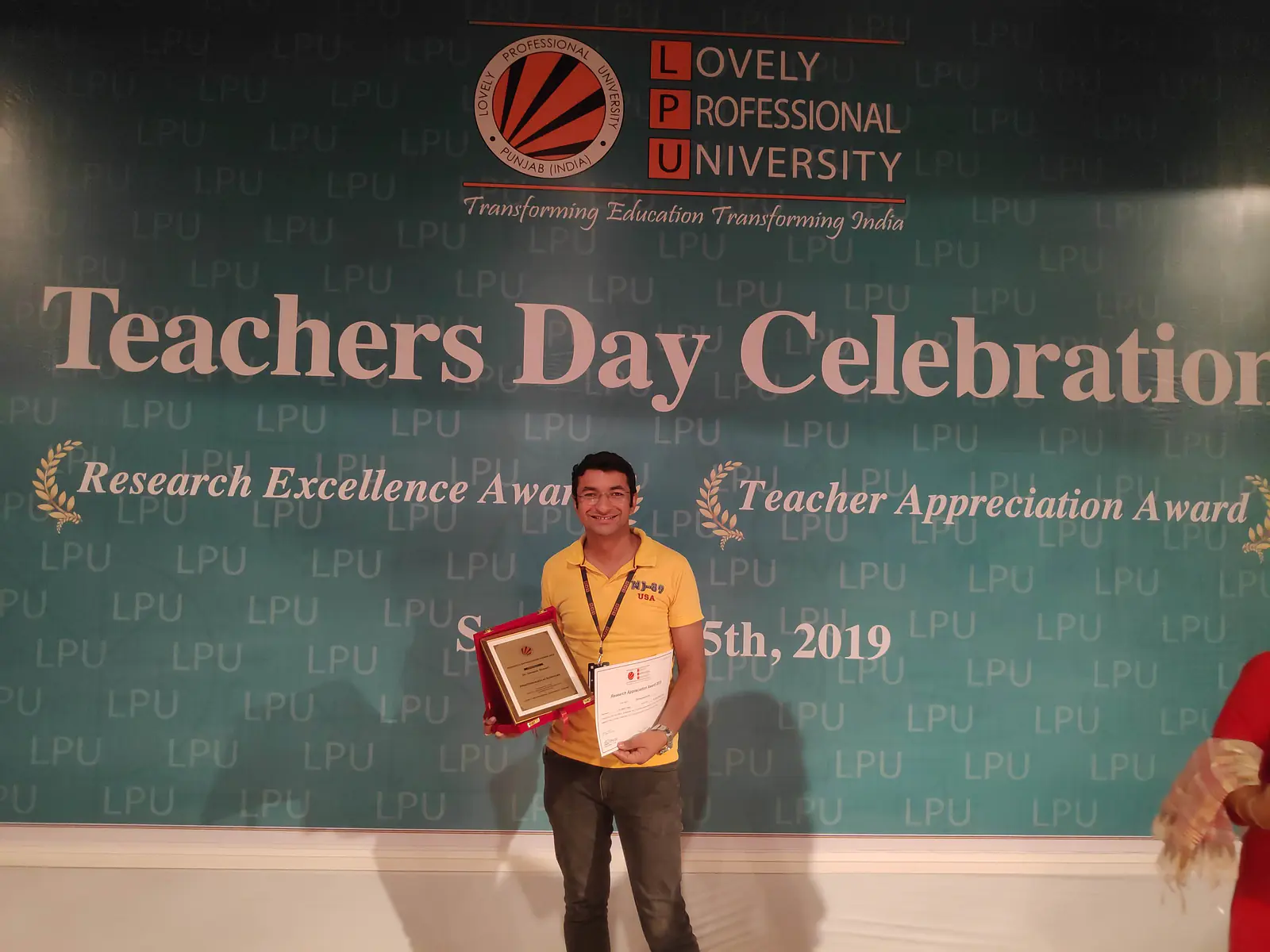 Research Appreciation Award in the field of Pharmaceutical Sciences by Lovely Professional University, Punjab India on the day of Teacher’s Day Celebration, 2019 