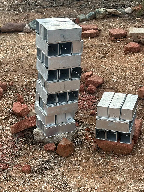 A leaning tower of bleach-cleaned Sherman traps