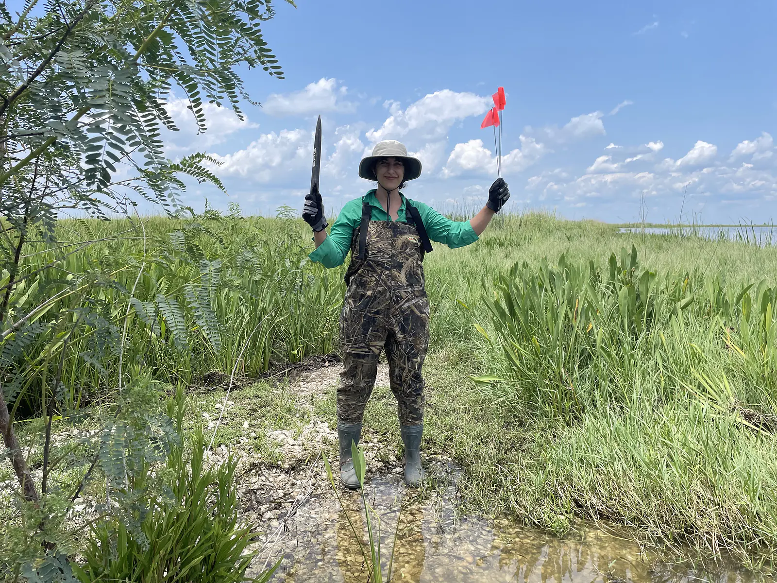 Assisting with field work in the Pearl River marsh