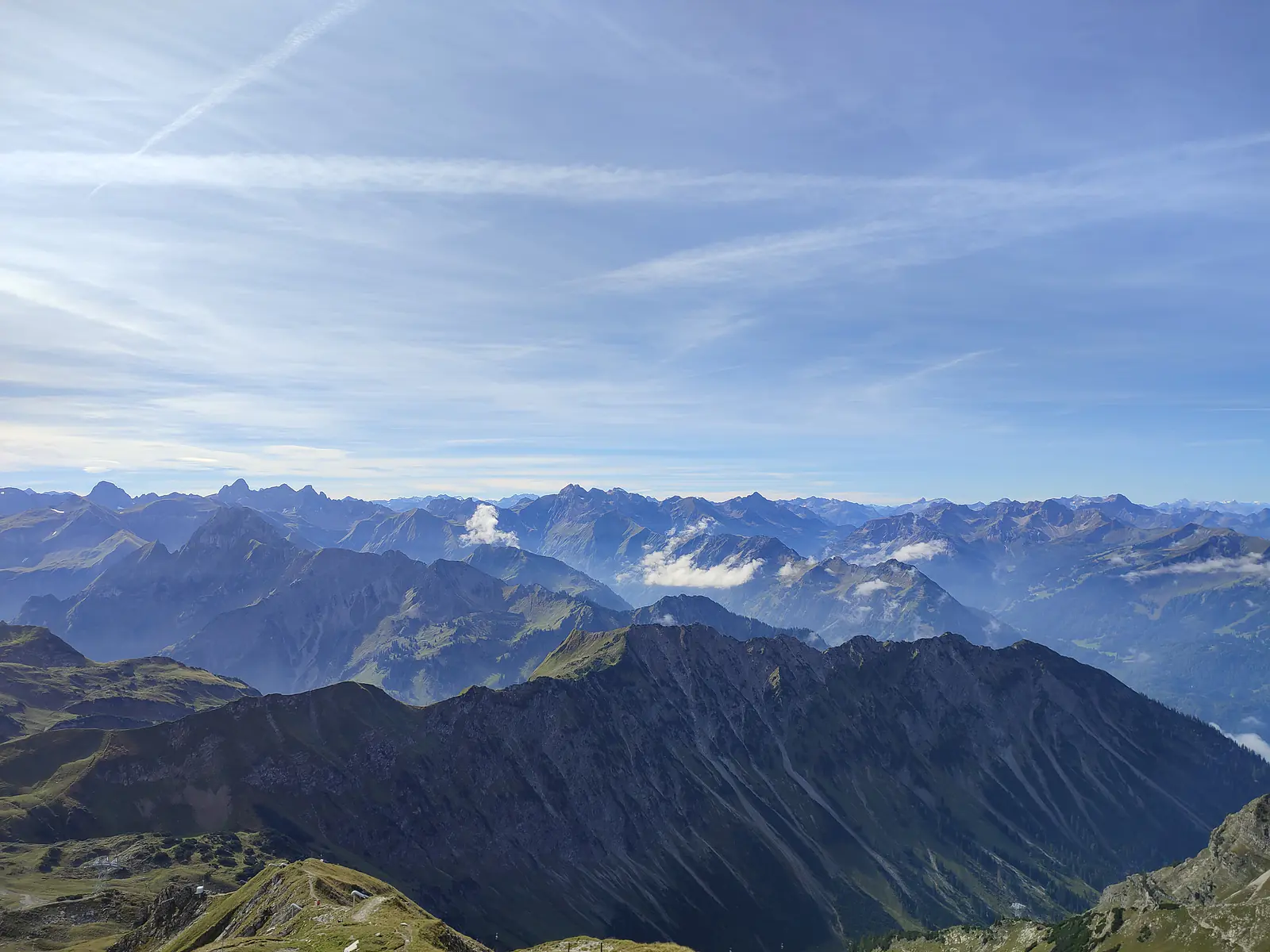 Germany, Bavaria (2021): View from the Nebelhorn mountain in the Allgäu Alps