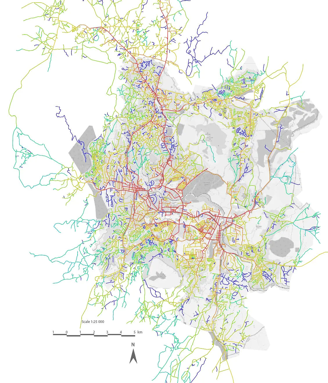 Blantyre Land-Use Map Overlaid with Segment Analysis Shows Industrial Zones to be the Most Integrated and Connected (2022)