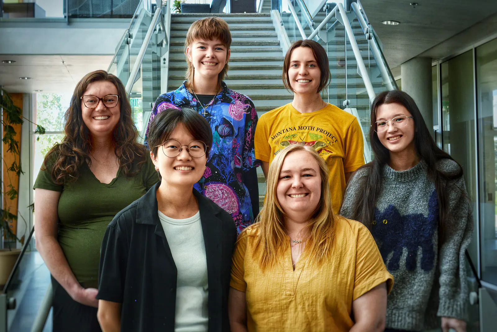 Fall 2025 NAU Lab Photo: Front: Anna, Ashley; Middle: Kelly, Mimi; Back: Erin, Jo
