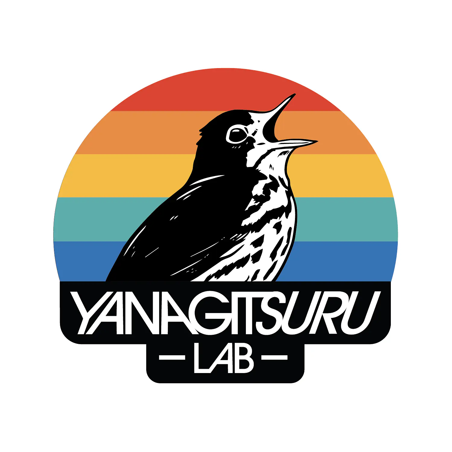The Yanagitsuru Lab logo, showing a singing ovenbird on a rainbow background