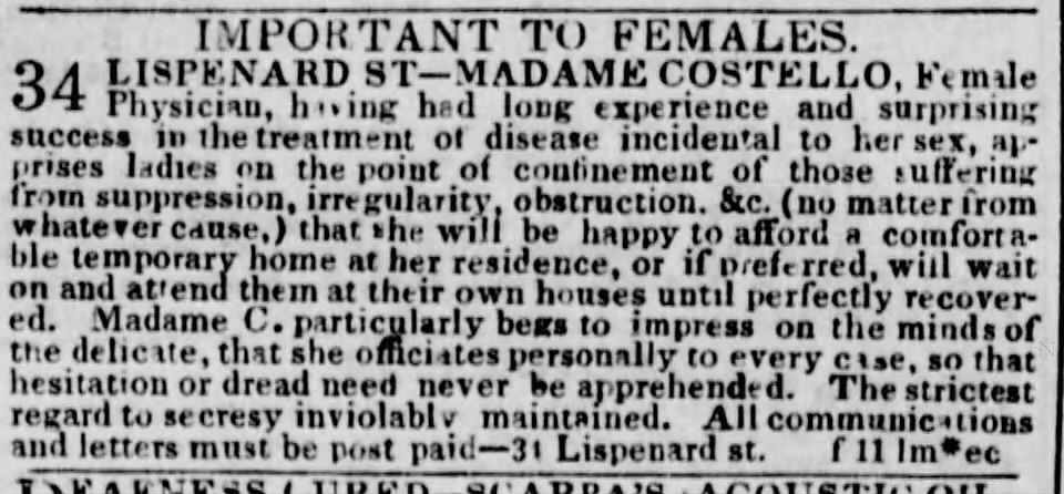 Madame Costello advertisement.
