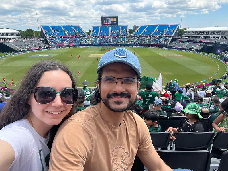 My husband and I watching the Pakistan vs. Canada cricket match for the T20 men's world cup!
