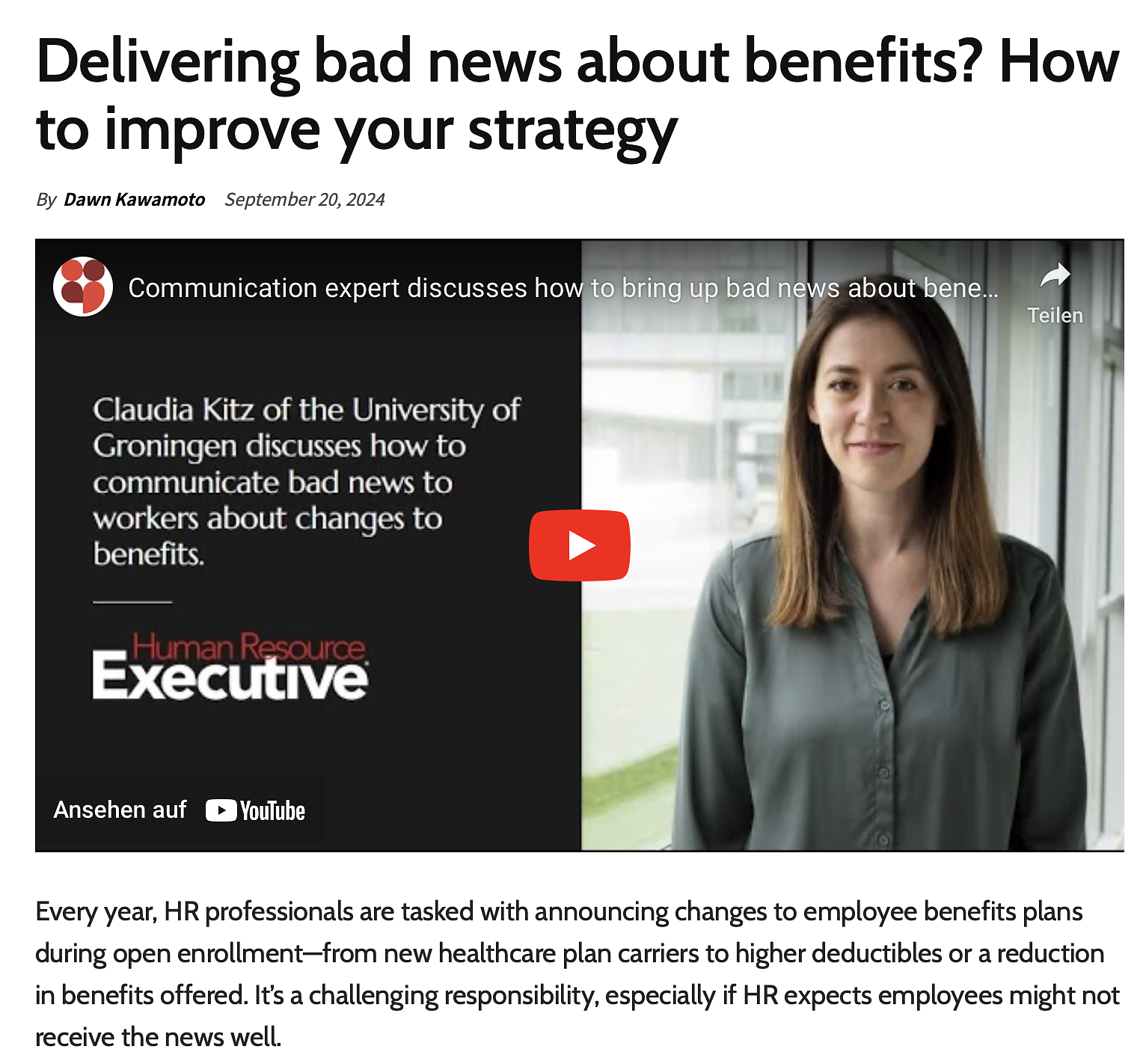 Interview with Claudia Kitz about how to effectively communicate bad news about cutting benefits
