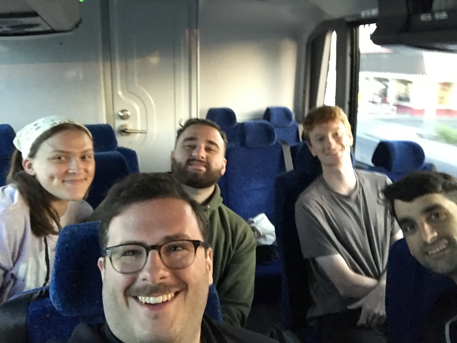 On the bus to Yosemite! ~30 minutes after this was taken, Liam turned into a popsicle under the A/C vent