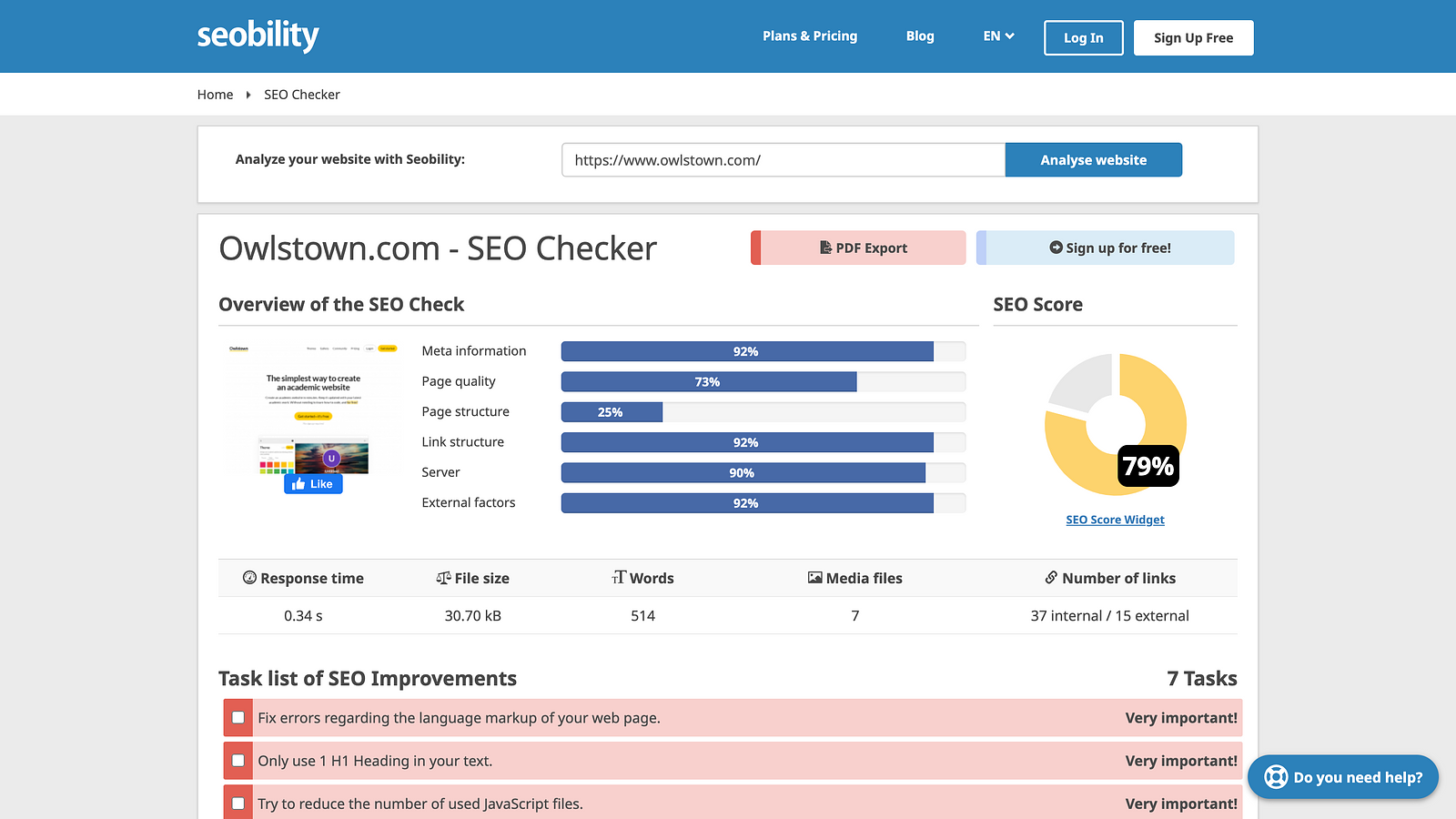 SEO Checker by Seobility