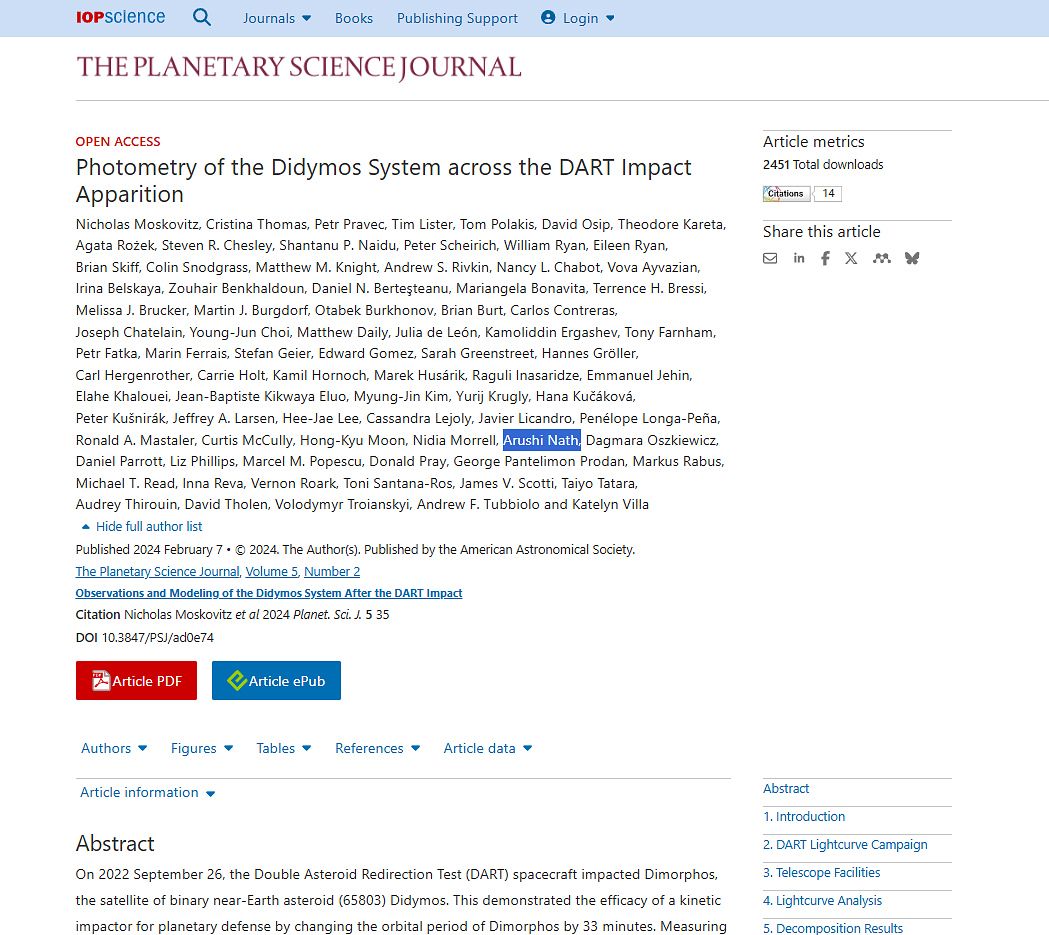 Planetary Science Journal DART paper