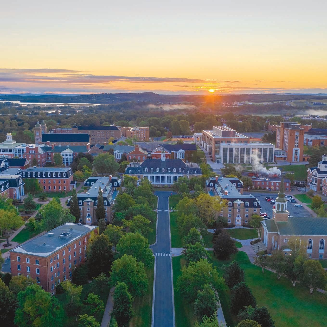 An image of St. Francis Xavier University Campus at sunset