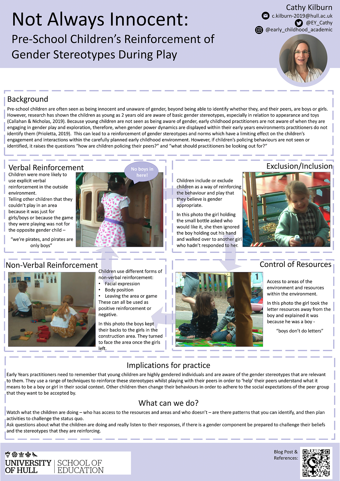 Image of a poster showing different ways that pre-school children police their peers gender play.