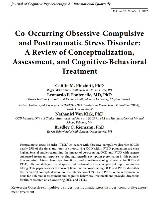 Co-occurring OCD and PTSD: A review of conceptualization, assessment, and cognitive behavioral treatment