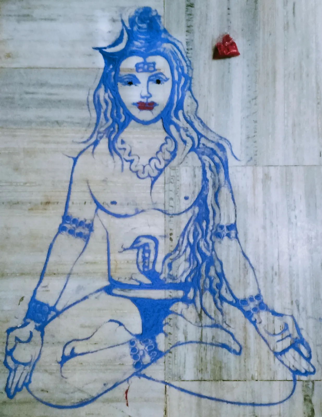 Rañgolī ( colored sand art) of  Śiva in on marble, 2022