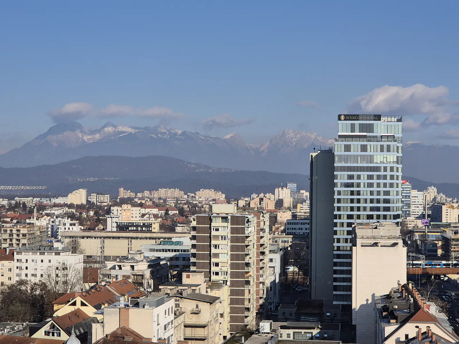 Slovenia, Ljubljana (2025): View towards the Julian Alps from Ljubljana's historical Nebotičnik highrise building