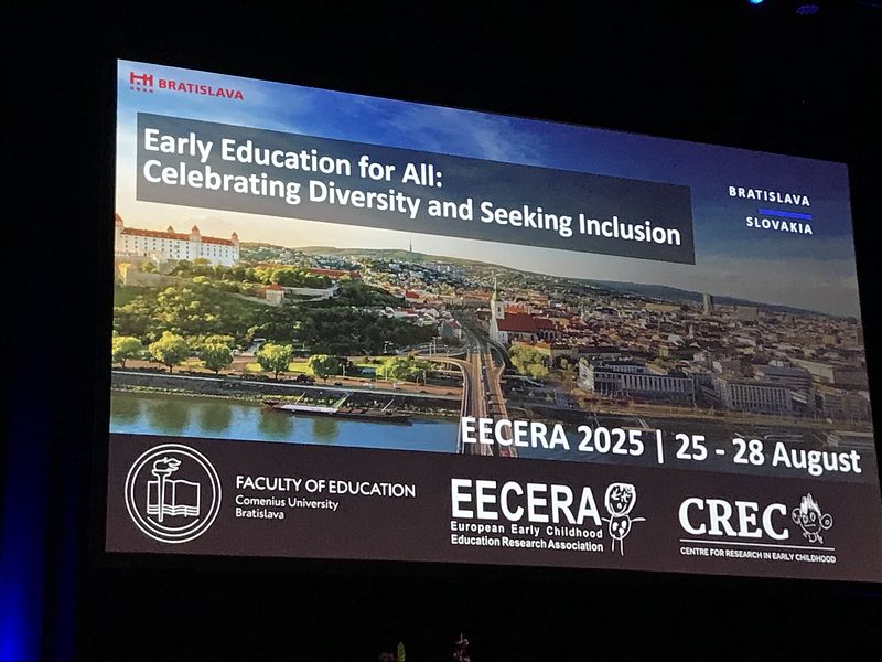 A presentation screen which reads Early education for all: Celebrating diversity and seeking inclusion. 