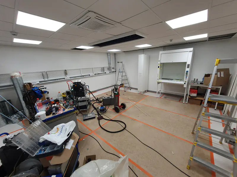 The fumehood and chemical cabinet have arrived