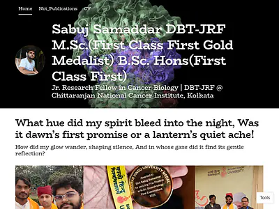 Sabuj Samaddar DBT-JRF M.Sc.(First Class First Gold Medalist)  B.Sc. Hons(First Class First)