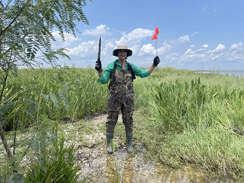 Assisting with field work in the Pearl River marsh
