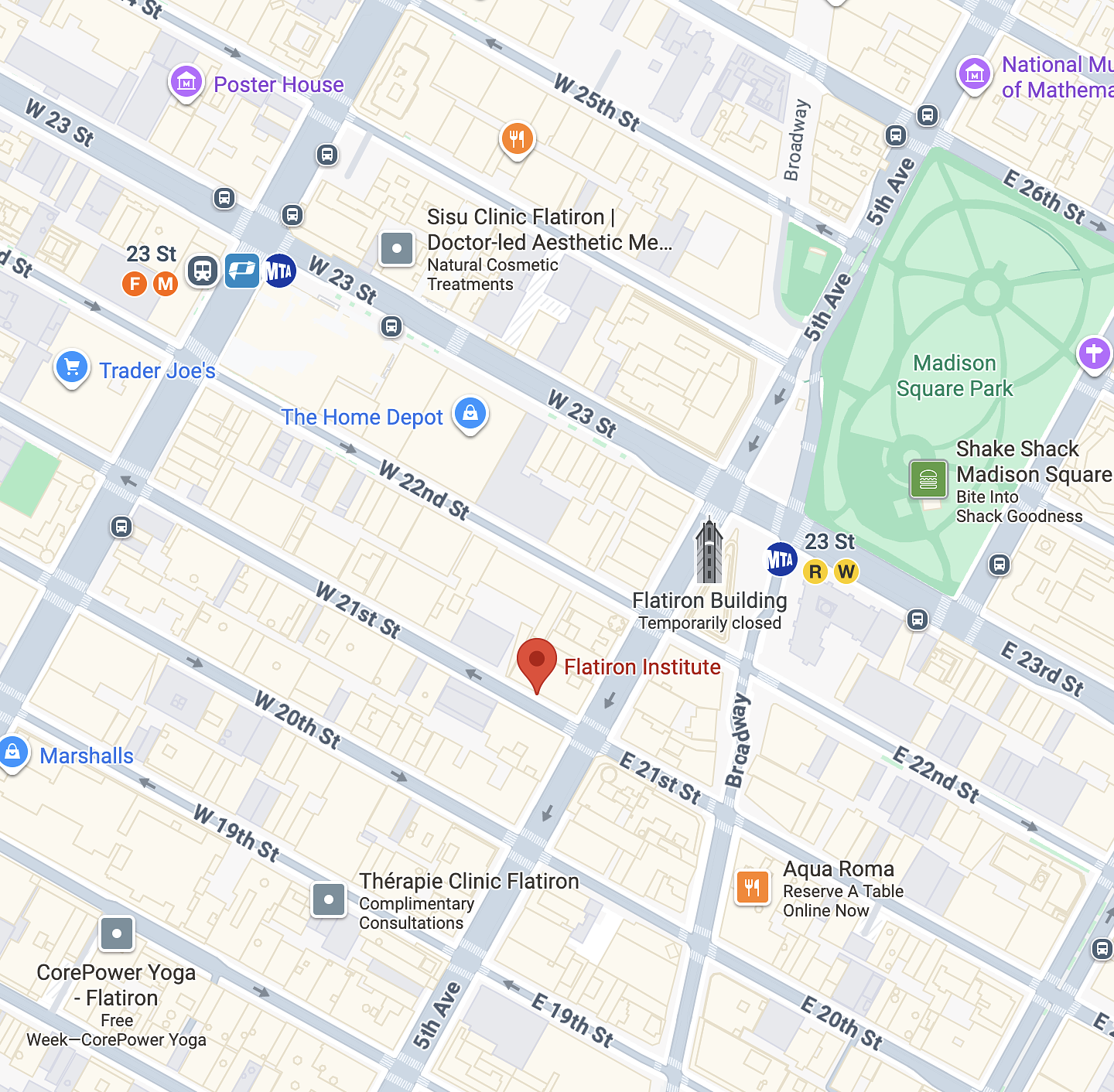A screengrab of the Google maps area near the Flatiron Institute.