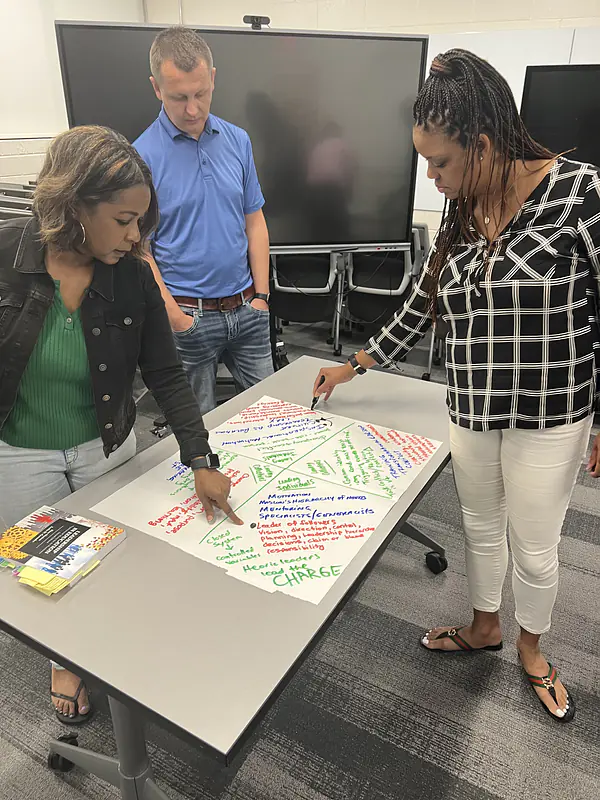 Doctoral students problem-solving together.