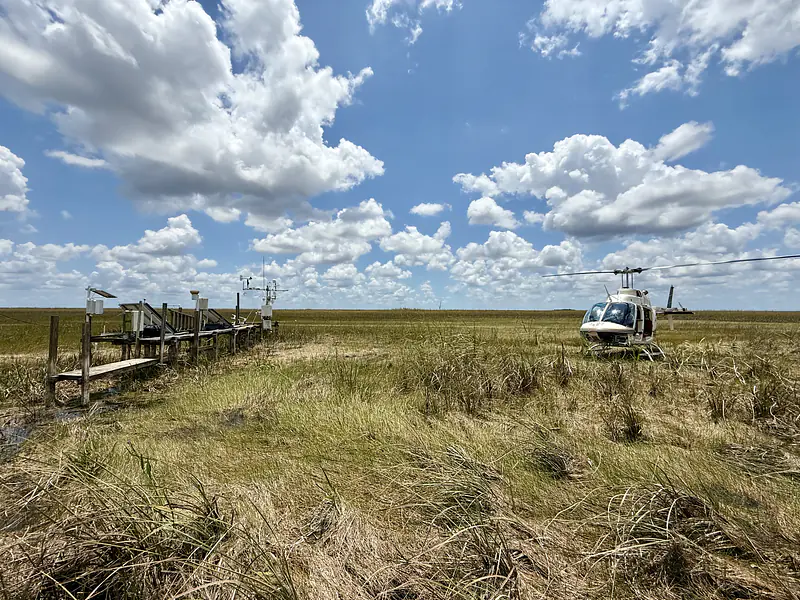 Driest of dry seasons inhibits airboat travel to SRS2, leaving a rare opportunity to travel by helicopter - May 2025