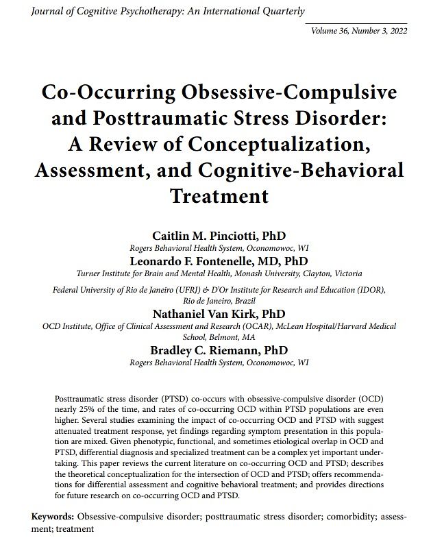 Co-occurring OCD and PTSD: A review of conceptualization, assessment, and cognitive behavioral treatment