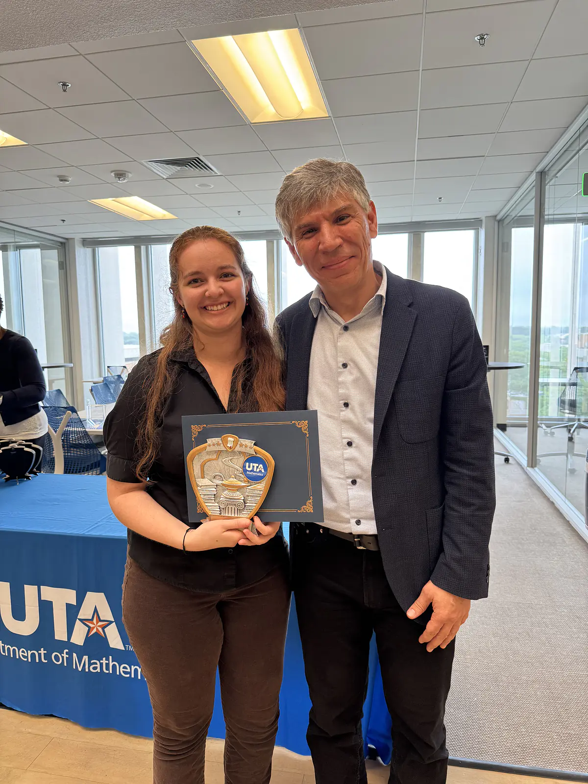 Thank you to the UTA Mathematics Department and donors for awarding me the Alan Amaya Scholarship. I am very grateful for this honor!