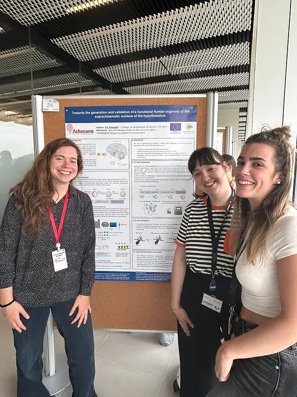 Sylvia, Iratxe and Naia proudly standing by the poster