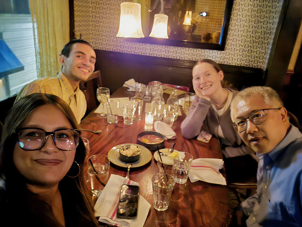 Anushka's success in applying to a graduate program was celebrated at a lab party. Congrats! Congrats!