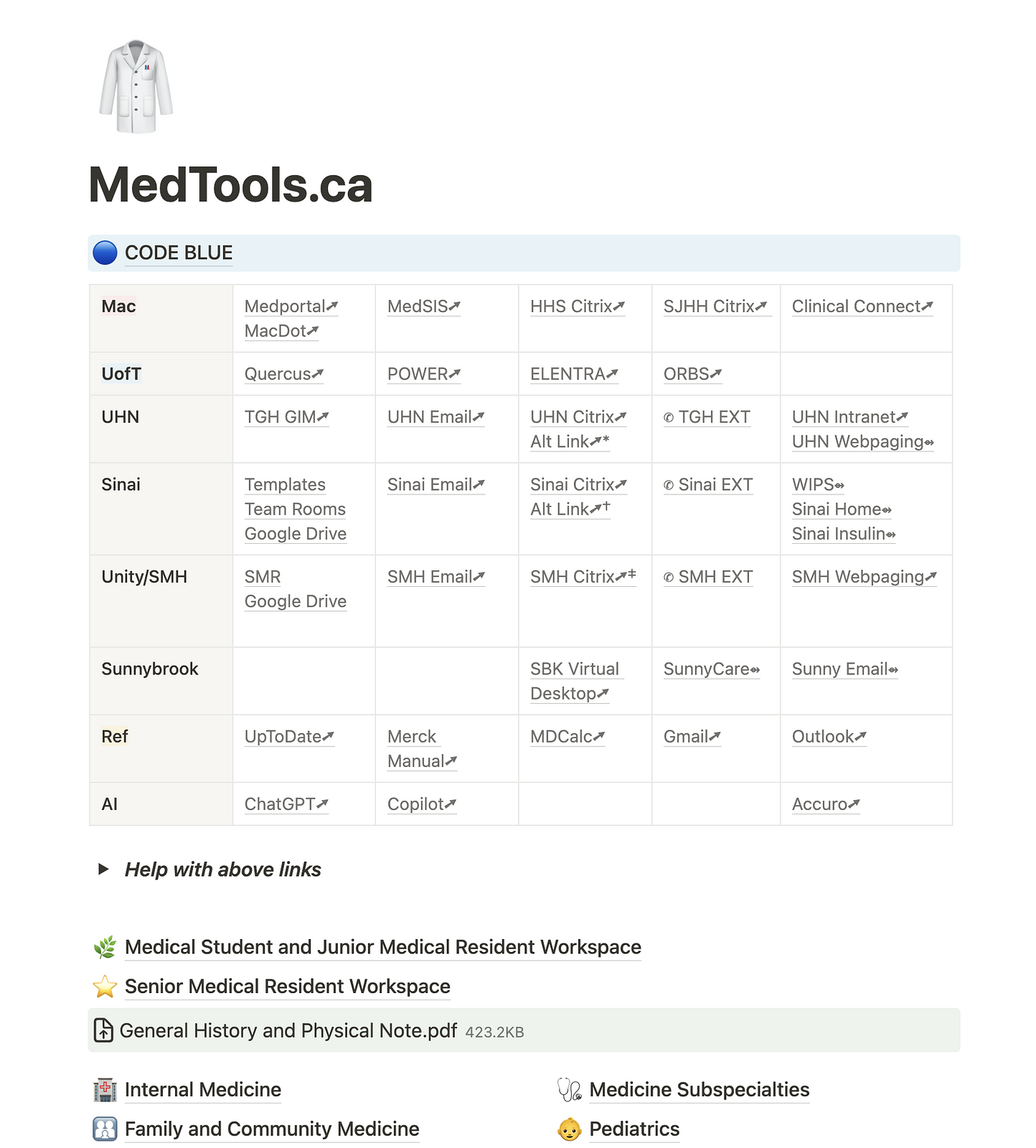 Screenshot of my medical education resource MedTools.ca
