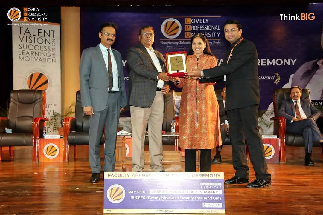 Research Appreciation Award in the field of Pharmaceutical Sciences by Lovely Professional University, Punjab for the year 2020 and 2021 