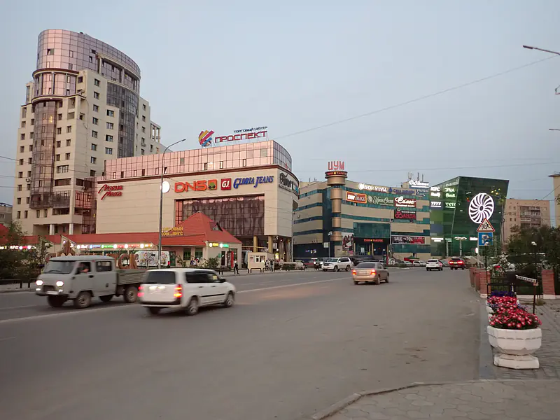 Russia, Republic of Sakha (Yakutia), Yakutsk (2021): Central district of the largest city built on continuous permafrost