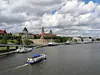 Poland, West Pomeranian Voivodeship, Szczecin (2021): View towards the National Museum and the Voivodeship Office Building along the Oder River 