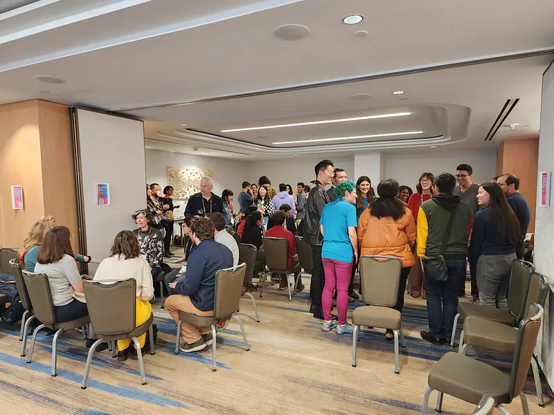 An improv for science communication social event that I helped organize/lead at the Society for Neuroscience Confernce. I'm seated in the circle on the left, in the yellow pants.