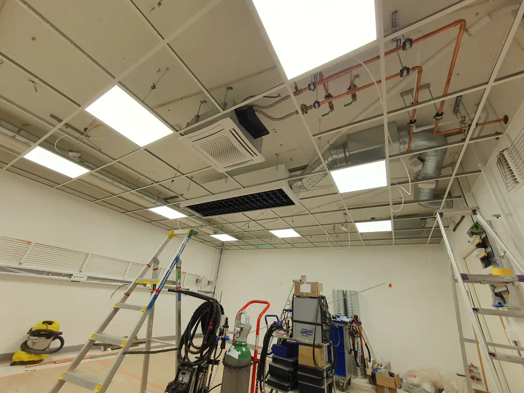 The ceiling and lights are installed