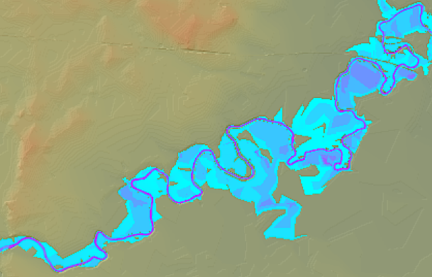 CAESAR-Lisflood in operation showing water depth across a flood event