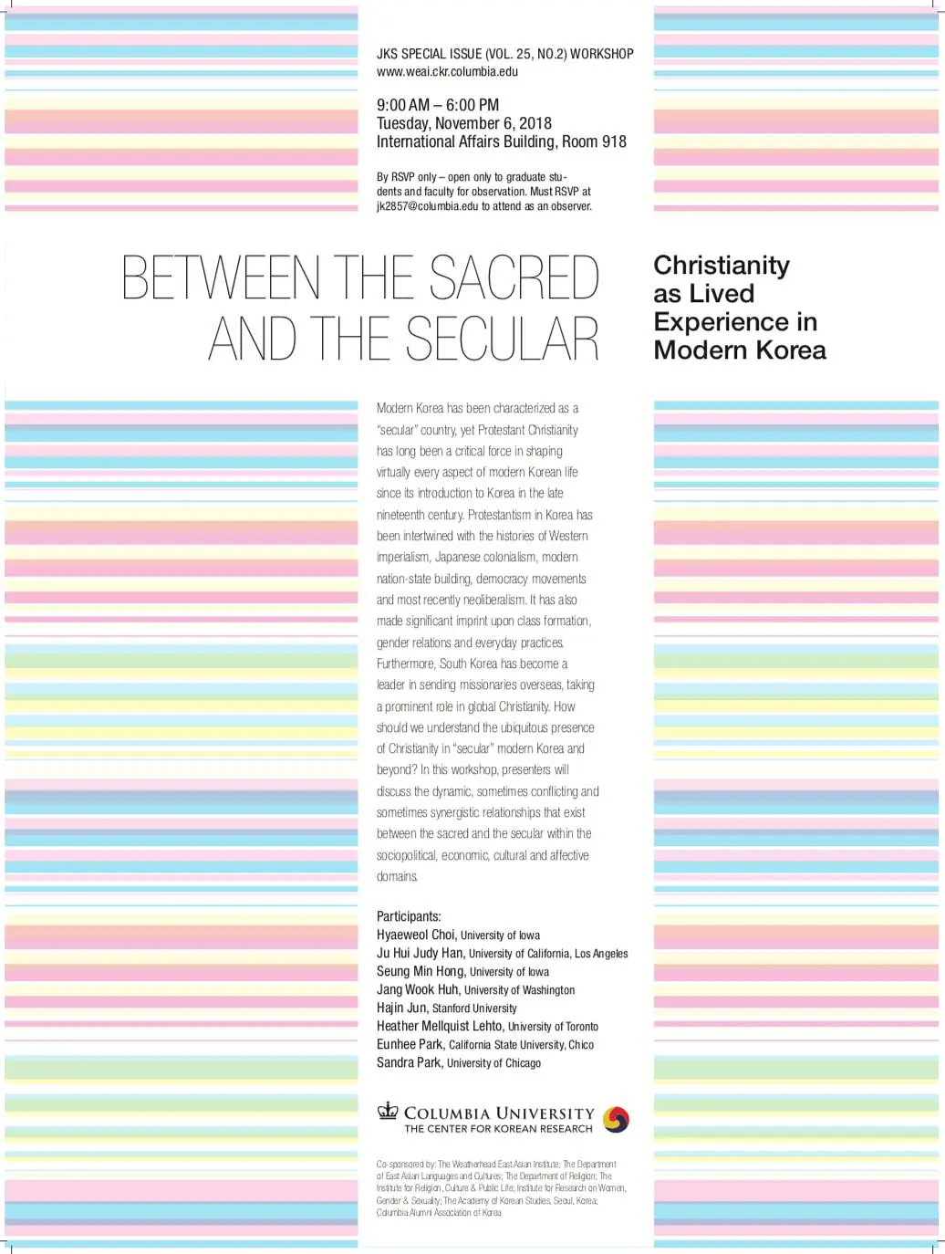 "Between the Sacred and the Secular," JKS Special Issue Workshop at Columbia University, November 6, 2018