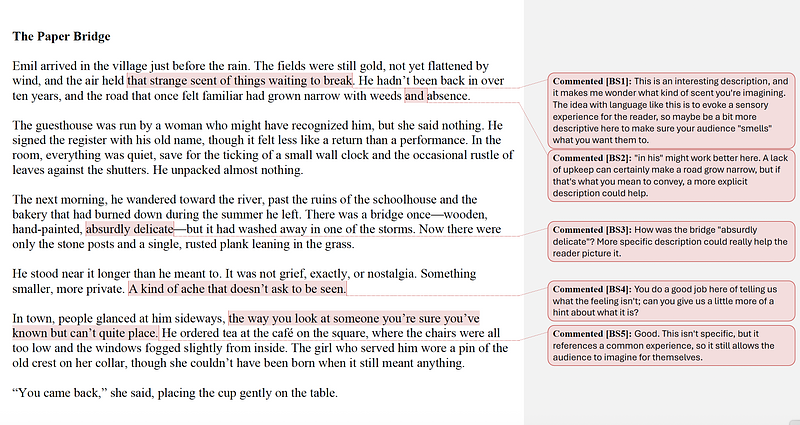 Fiction text with editing notations