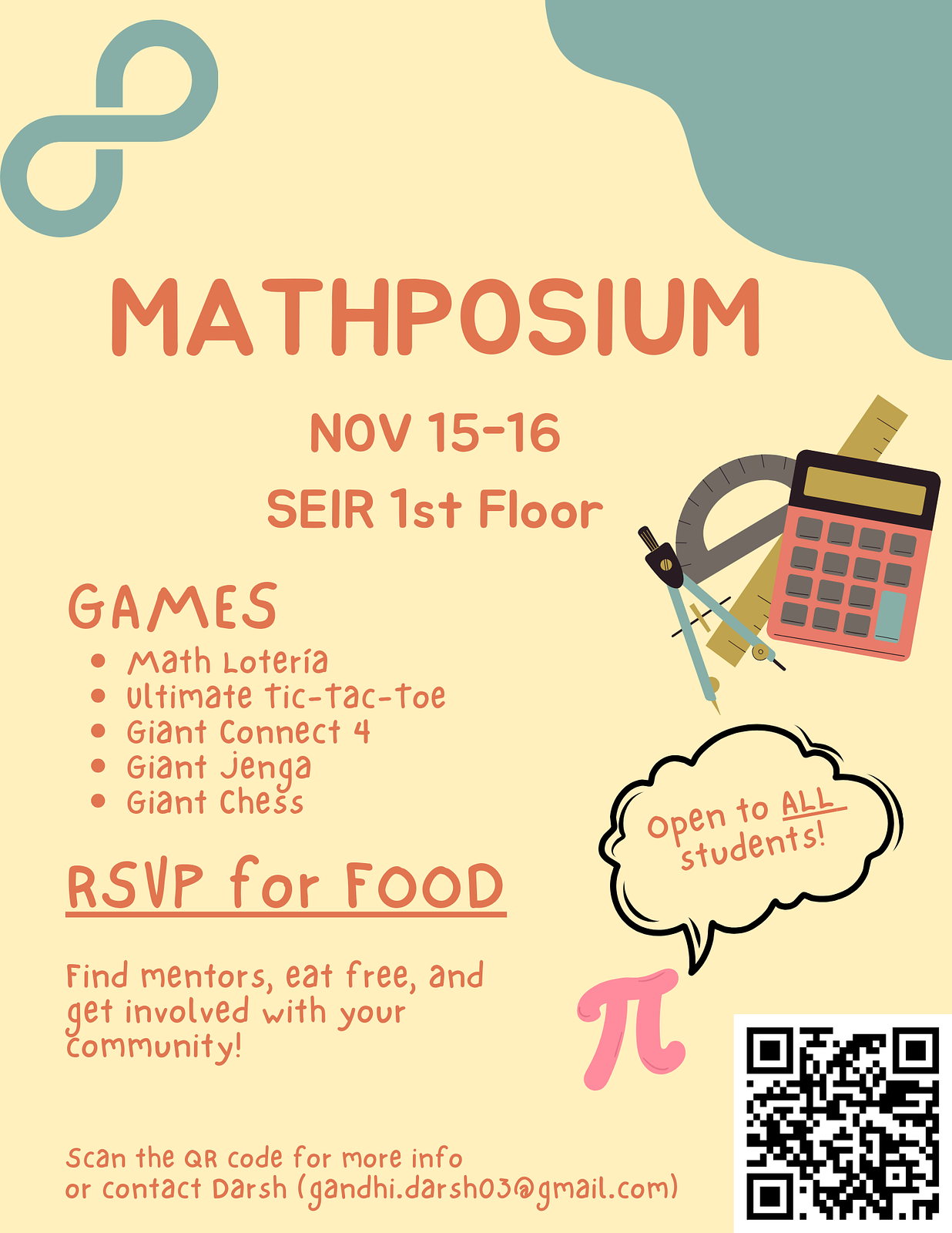 Flyer for Mathposium 2024. We have games (including Math Loteria), free lunches and breakfast, and opportunities to find mentors